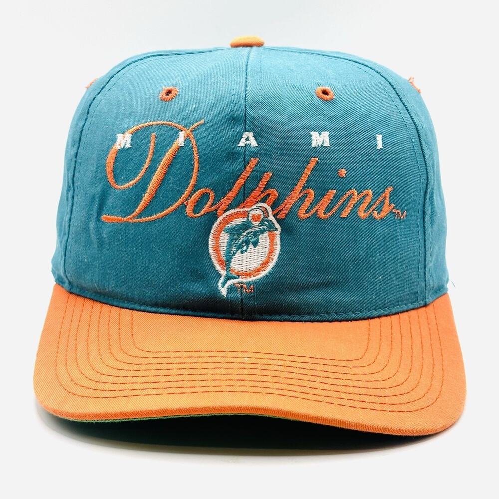 Vintage 90s Miami Dolphins Teal Orange Adjustable Strapback Hat Cap NFL Football